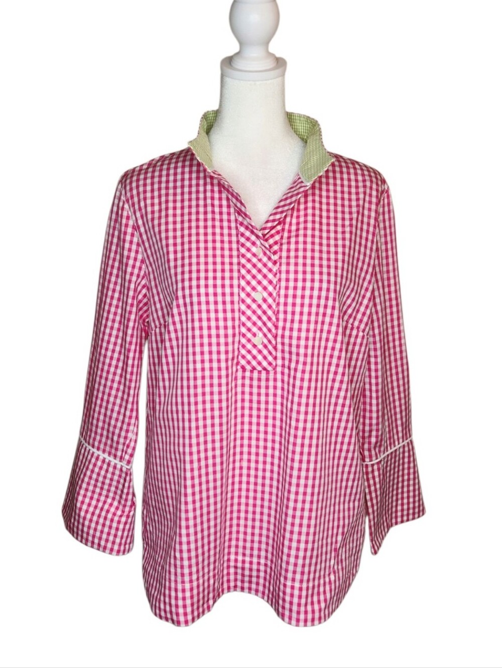 Sara Campbell Pink and White Gingham Popover Shirt Size Small